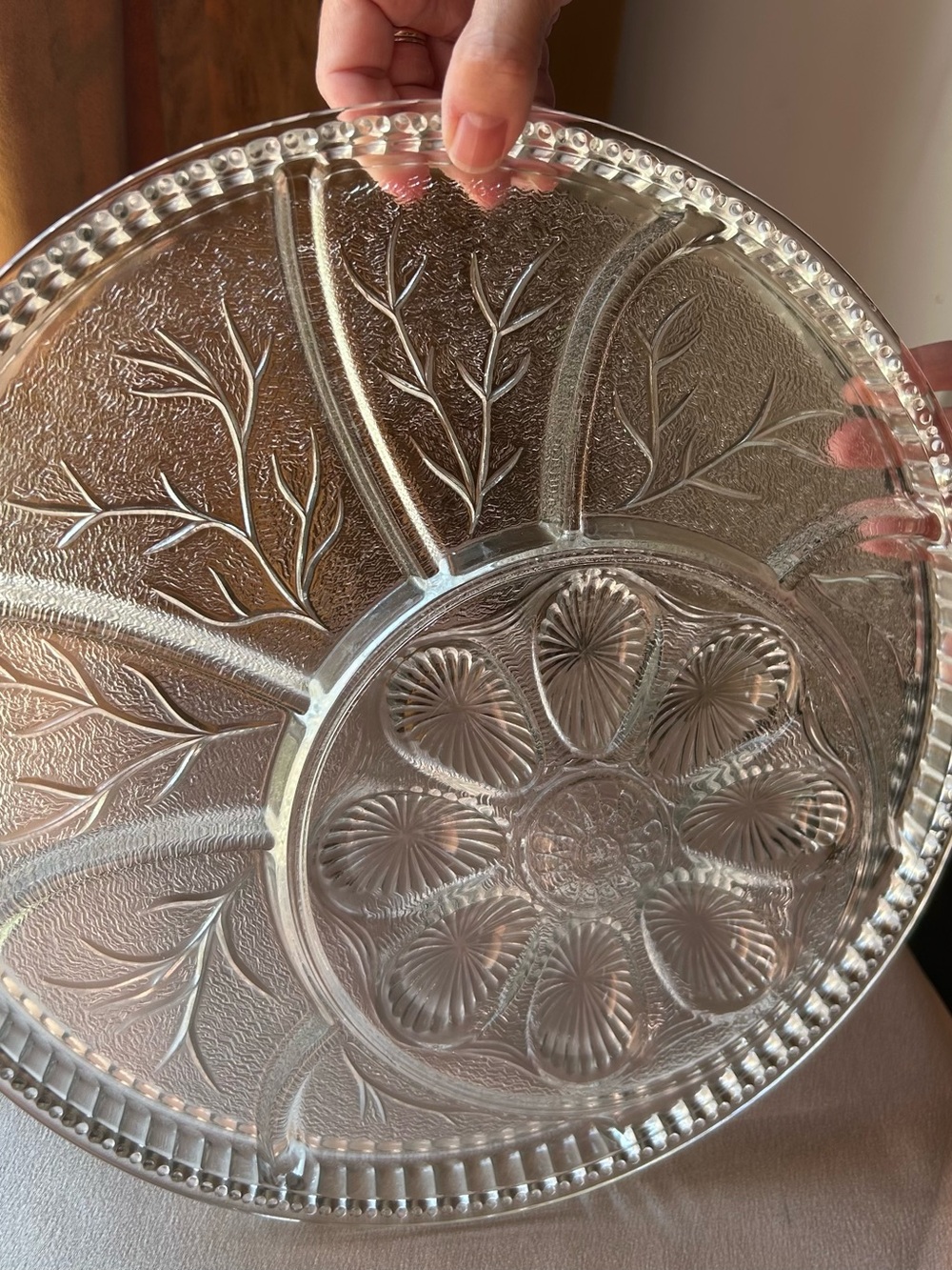 Vintage Clear Glass Divided Serving Platter - Clear